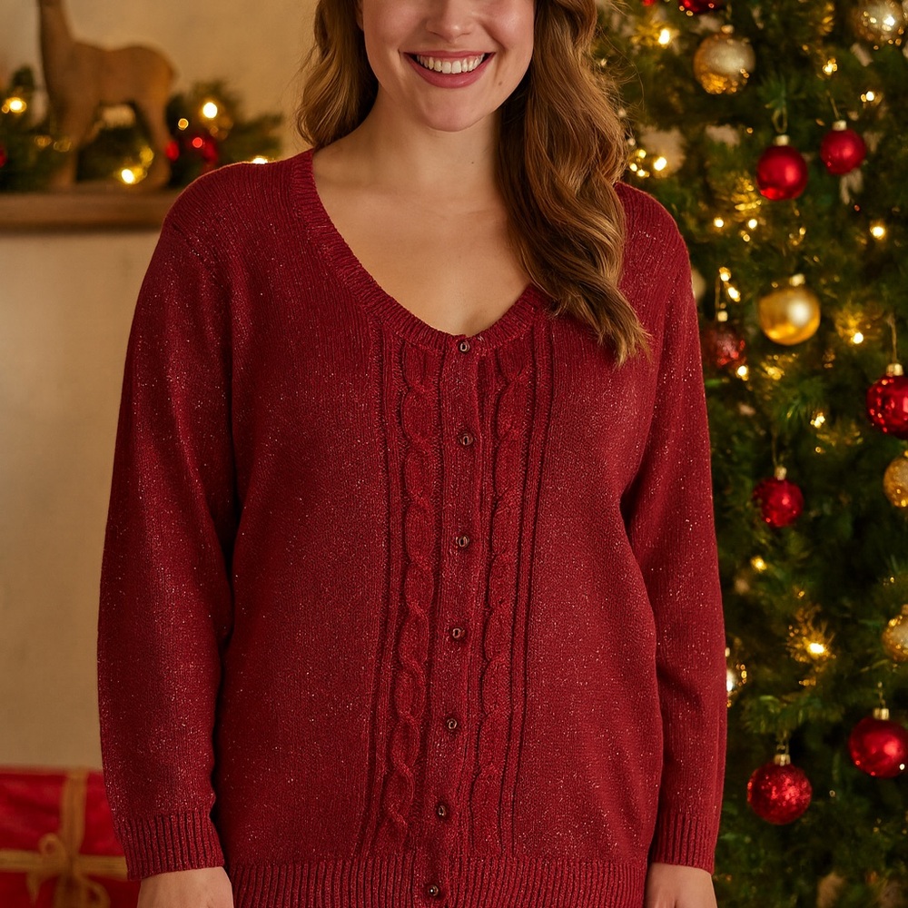 Isaac Mizrahi Rich Burgundy Cardigan Sweater